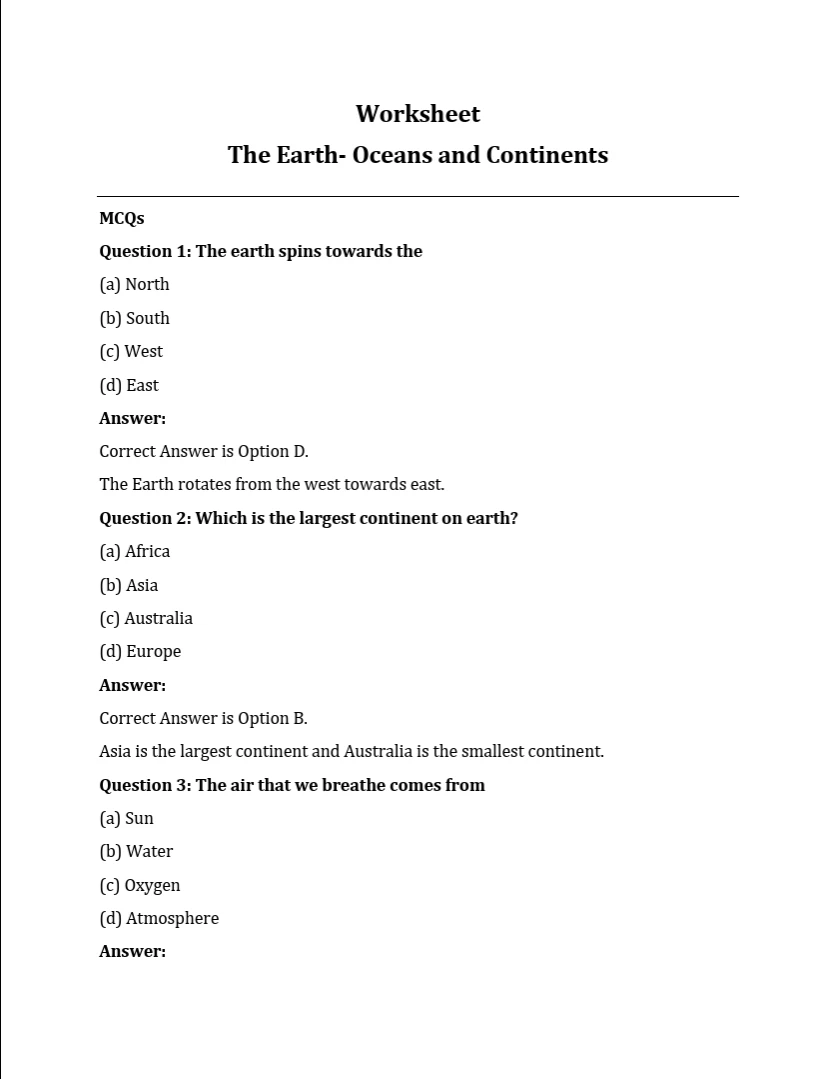 Class 3 Social Science worksheets PDF free download