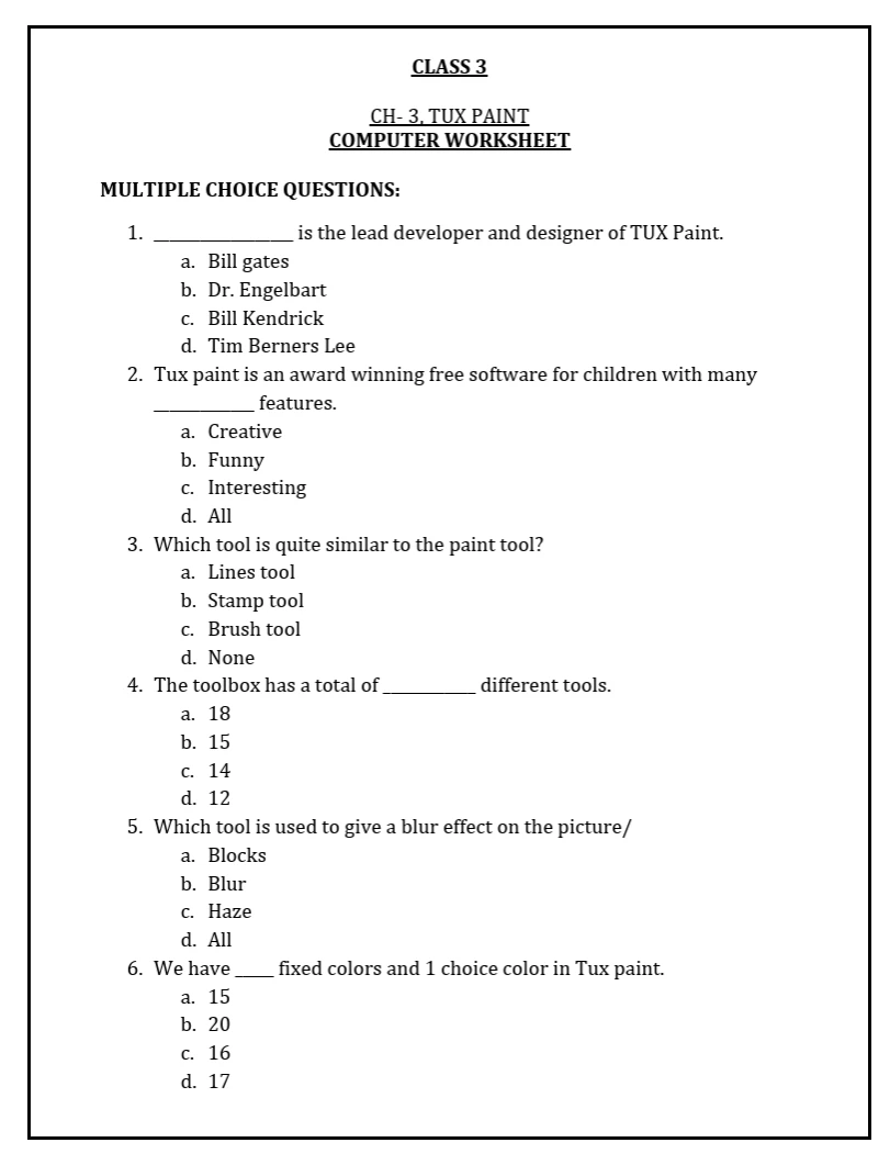 printable Computer Science worksheets for Class 3