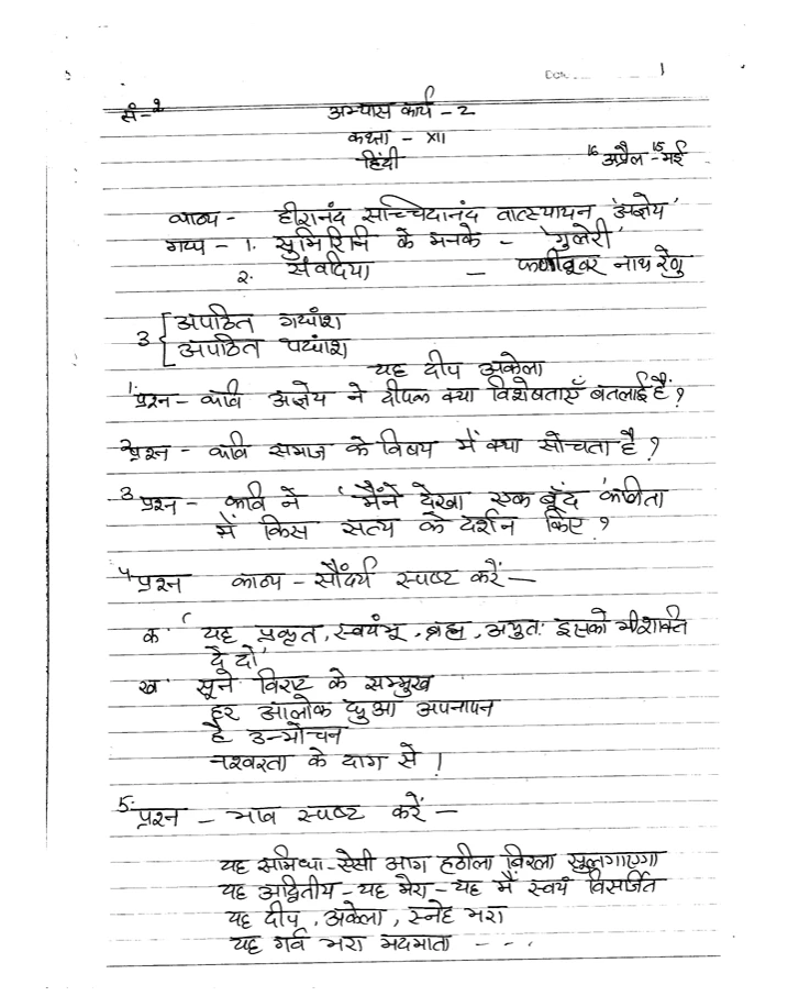 Hindi worksheets for Class 12