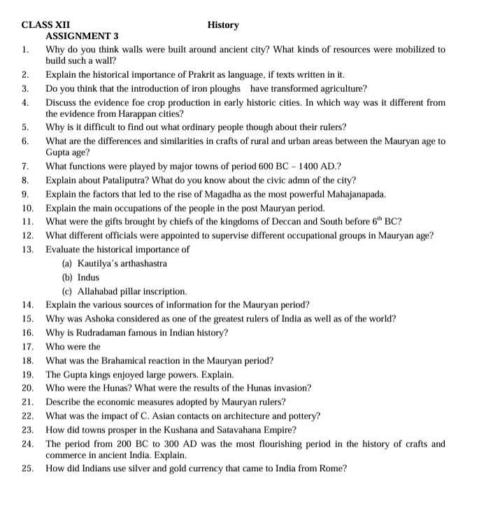 CBSE Class 12 History worksheets 2027
