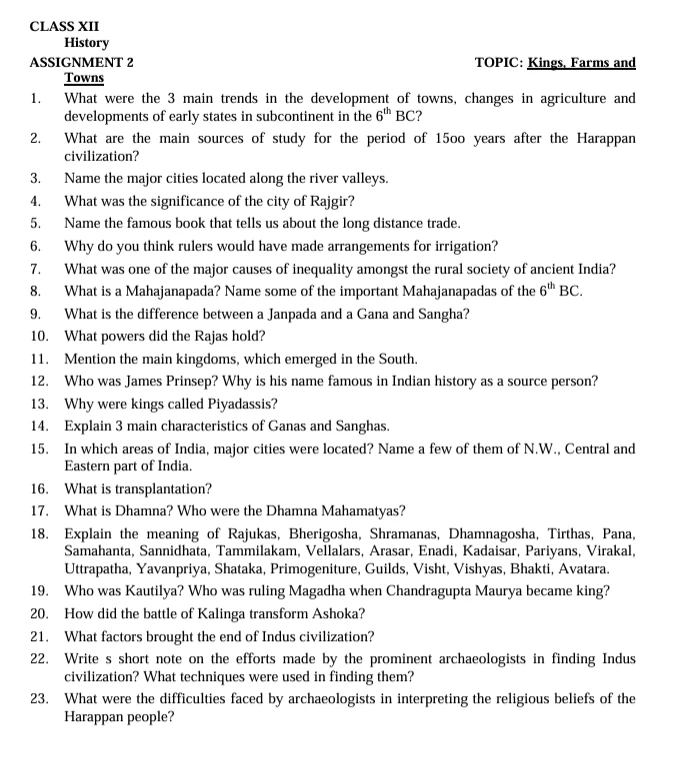 History worksheets for Class 12