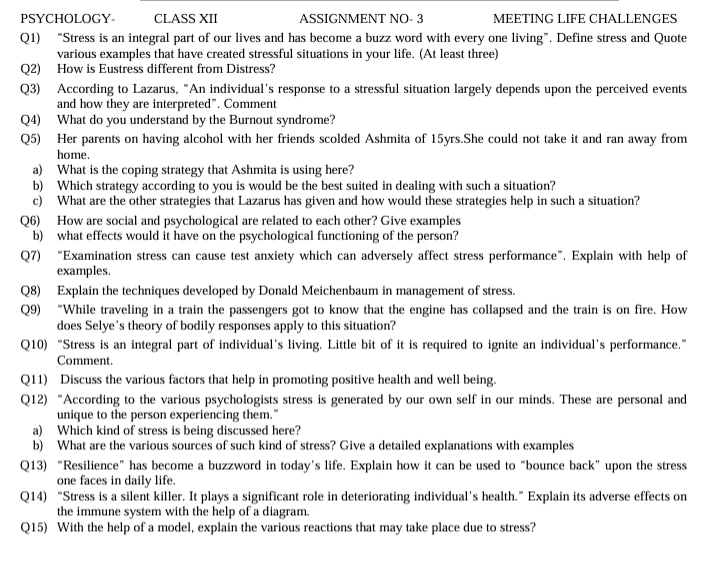 Class 12 Psychology worksheets