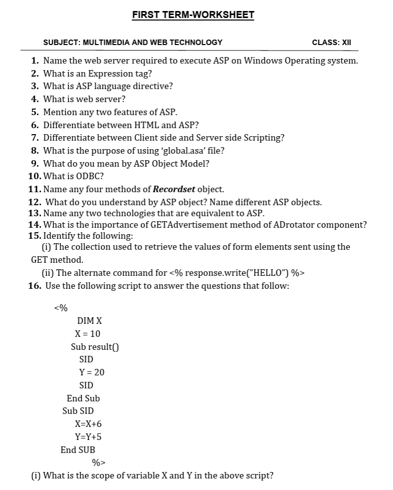 CBSE Class 12 Multimedia and Web Technology worksheets 2027
