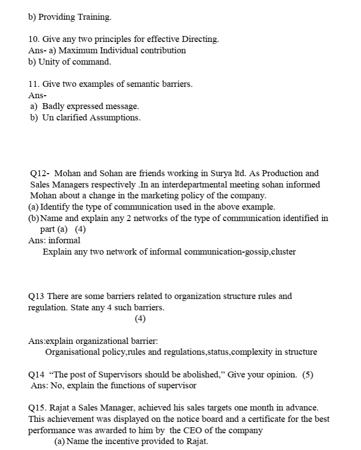 Business Studies worksheets for Class 12