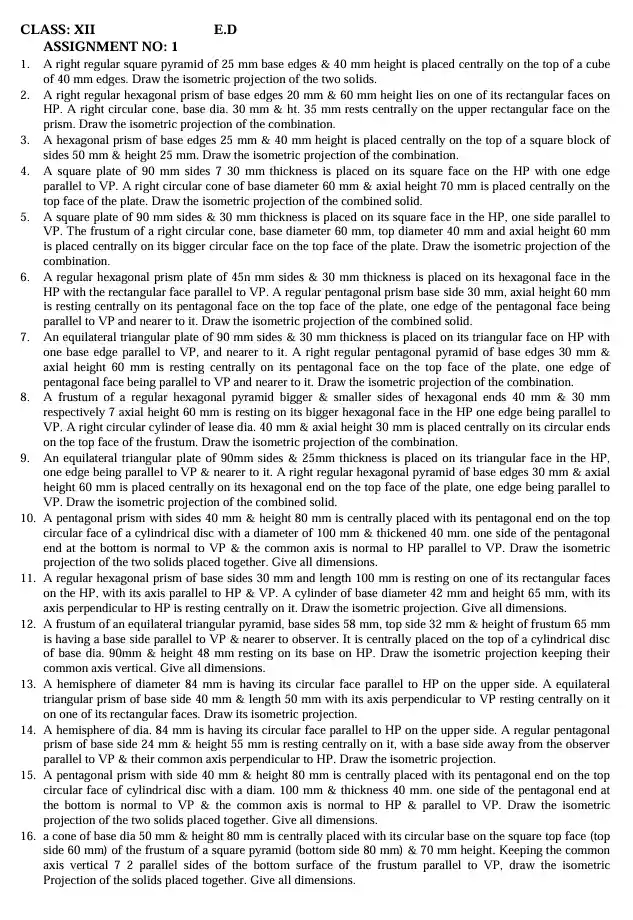 Engineering Drawing worksheets for Class 12