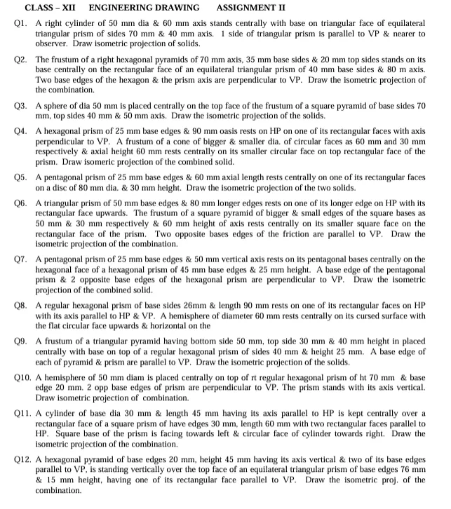 Class 12 Engineering Drawing worksheets