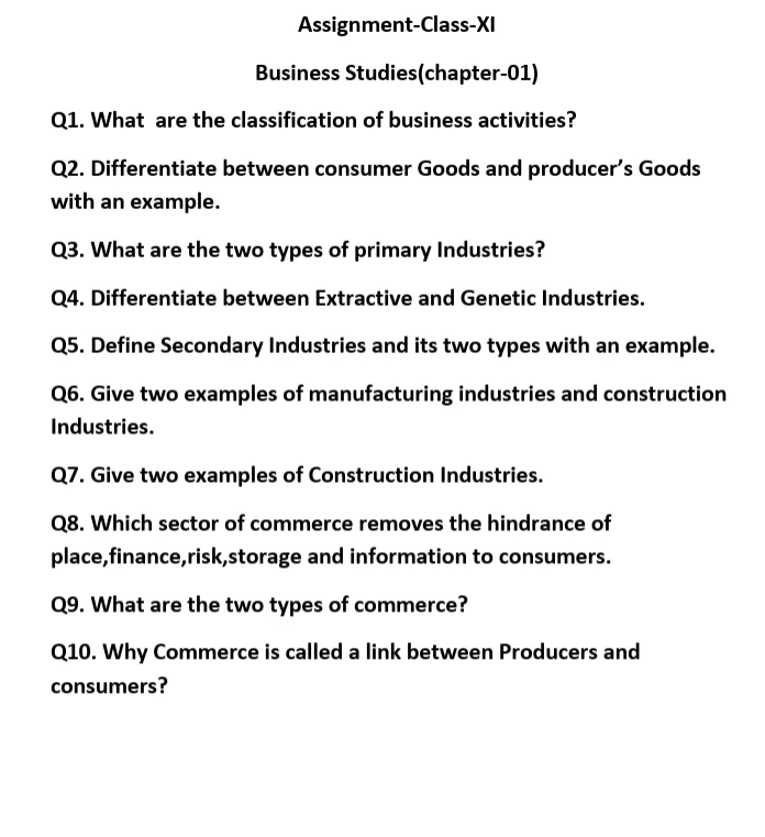 Business Studies worksheets for Class 11