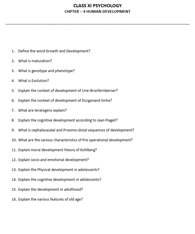 CBSE Class 11 Psychology worksheets 2027