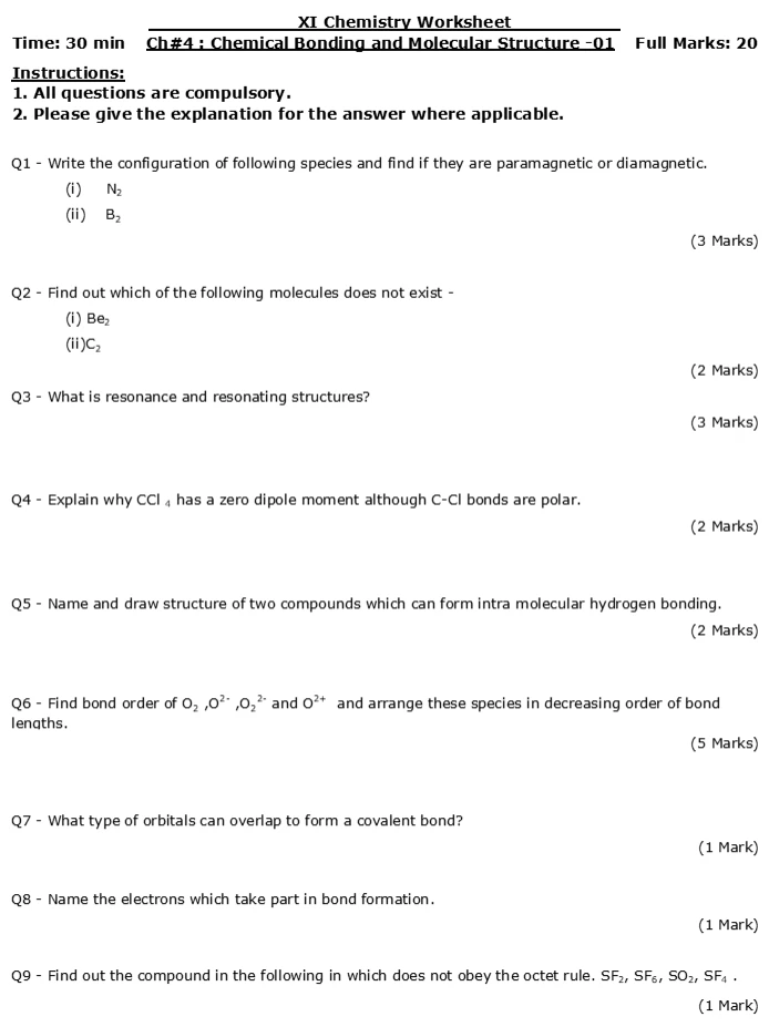 CBSE Class 11 Chemistry worksheets 2027