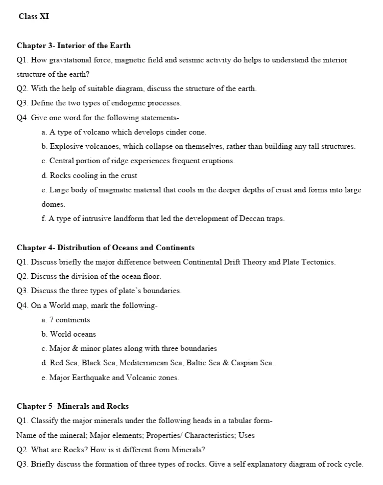 CBSE Class 11 Geography worksheets 2027