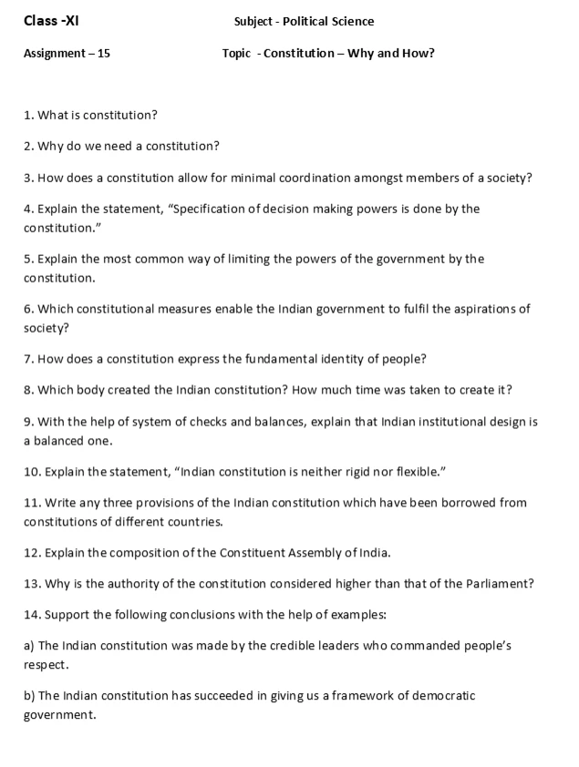 CBSE Class 11 Political Science worksheets 2027