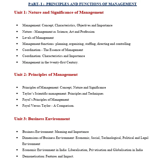 PSEB study material Business Studies page covering Principles and Functions of Management