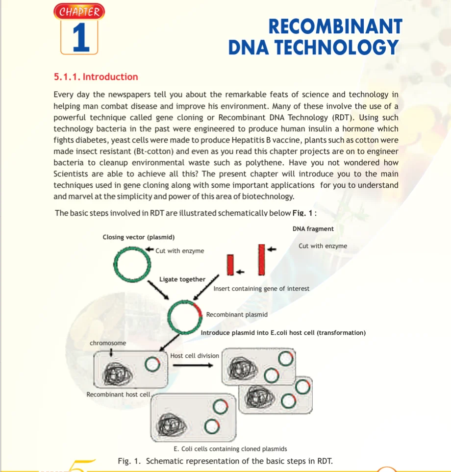 CBSE Class 12 Biology textbook PDF download page on Chapter 1, Recombinant DNA Technology