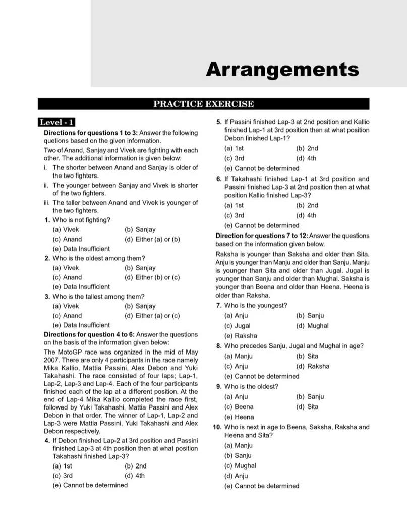 CAT Logical Reasoning Important Questions 2026 Arrangements Practice Exercise