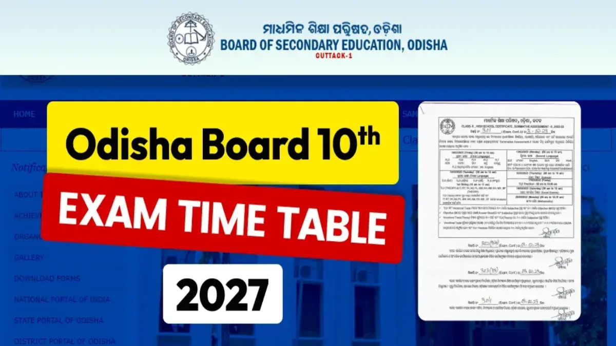 Odisha 10th Board Exam Time Table 2027