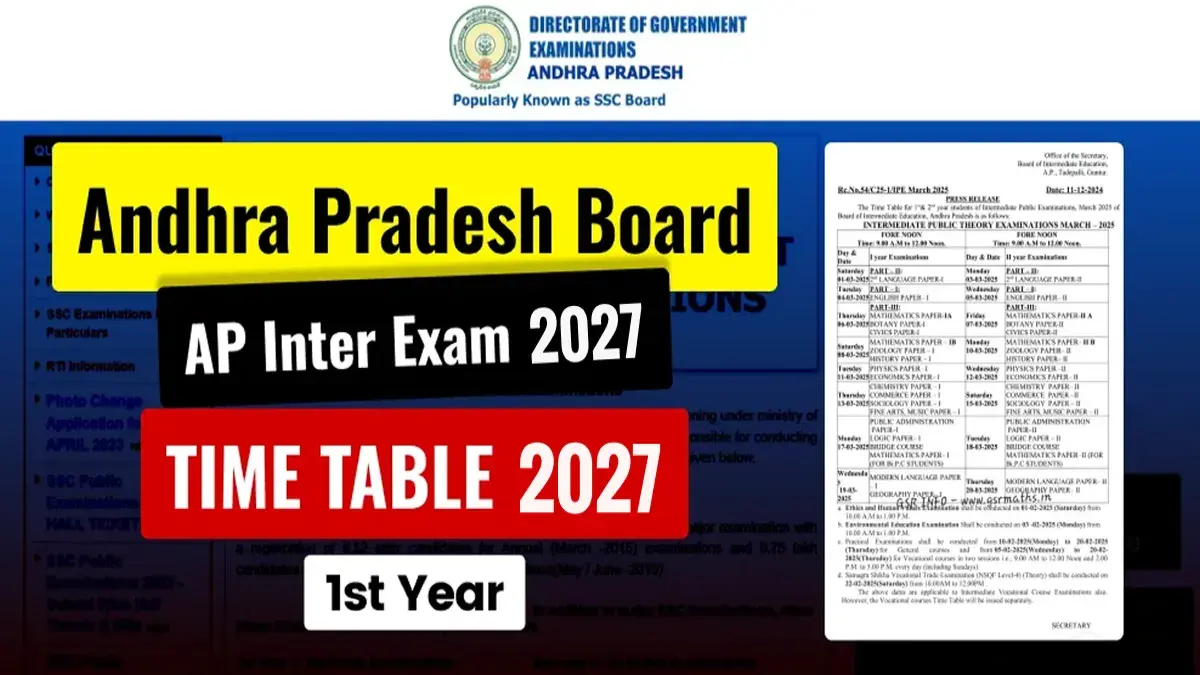 AP Inter Exam Time Table 2027