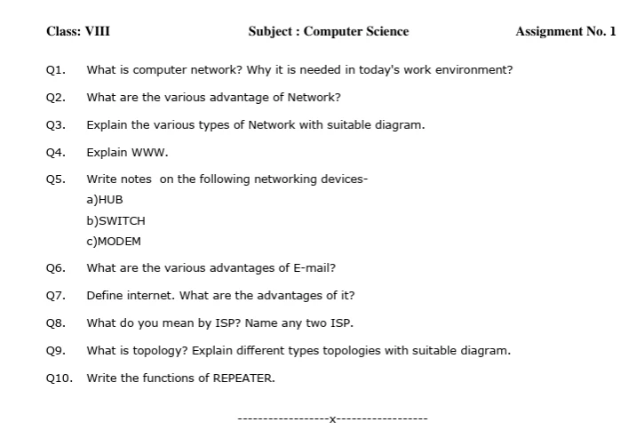 CBSE Class 8 Computer Science Worksheets 2027 with computer networks, MS Access, reports, forms, and queries questions