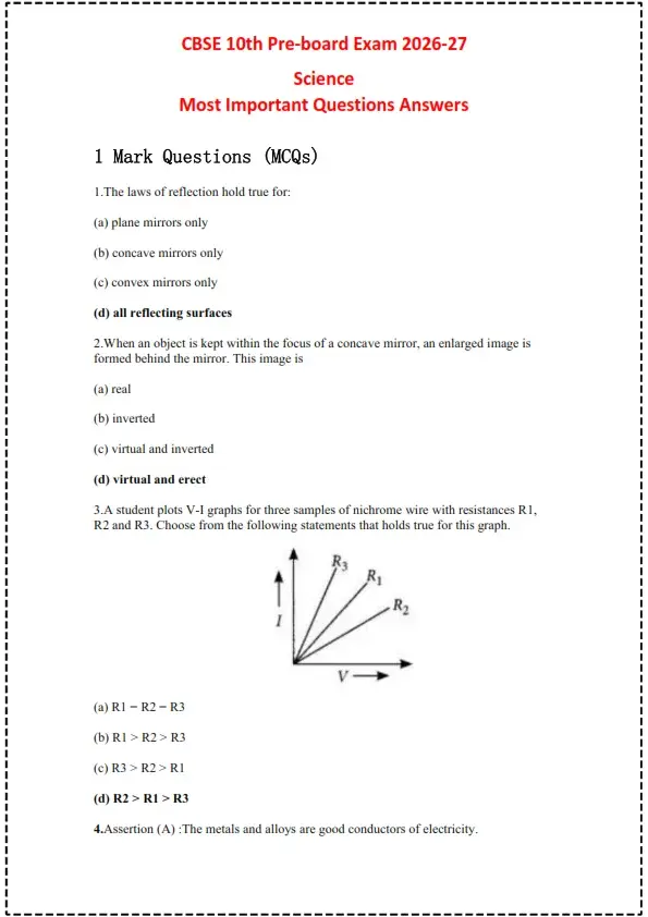 Class 10 Pre-Board Science 2025–26 Most Important Questions
