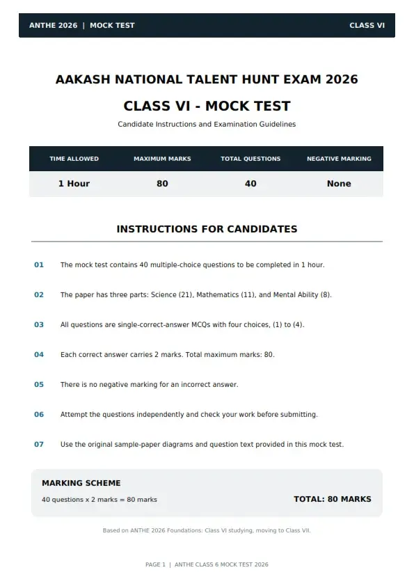 ANTHE Class 6 Mock Test 2026