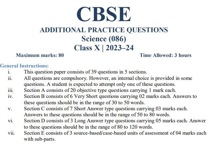 Practice Questions CBSE Class 10, Practice Questions CBSE Class 10 2023-24, Practice Questions CBSE Class 10 PDF, Download Practice Questions CBSE Class 10, CBSE Class 10 Practice Questions 2023-24, CBSE Practice Questions Class 10 2023-24, CBSE Class 10 Additional Practice Questions, CBSE Class 10 Practice Based Questions, CBSE Class 10 Practice Based Questions with Marking Scheme, How to Download Additional Practice Questions CBSE Class 10