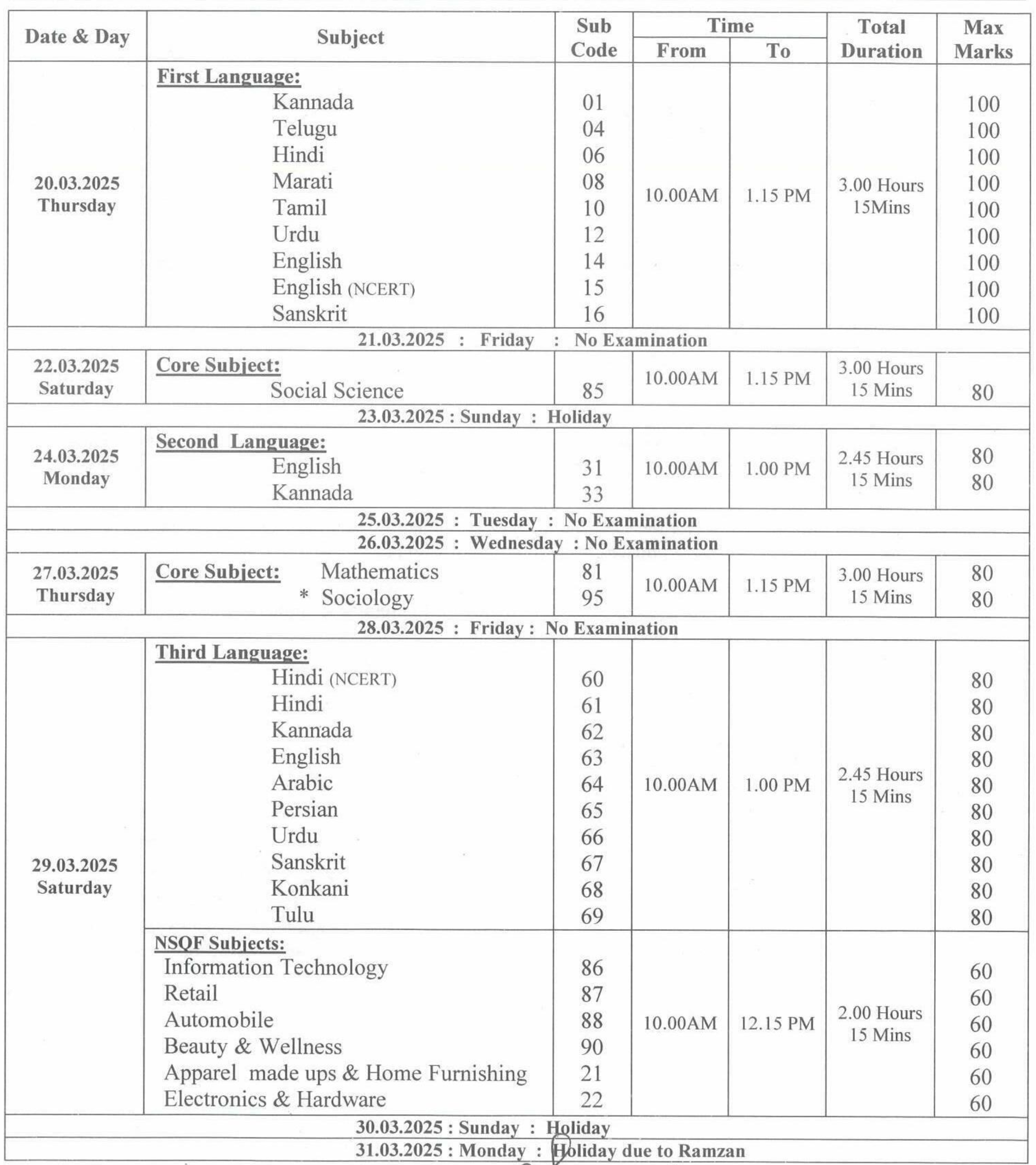 Karnataka SSLC Time Table, Karnataka SSLC Time Table 2025, Karnataka Class 10 Time Table, Karnataka Class 10 Time Table 2025, Karnataka SSLC Exam Time Table 2025, Karnataka SSLC Time Table 2025 in PDF, SSLC Exam Time Table 2025 Karnataka, SSLC Board Exam Time Table 2025 Karnataka, Karnataka Board Class 10 Exam Time Table