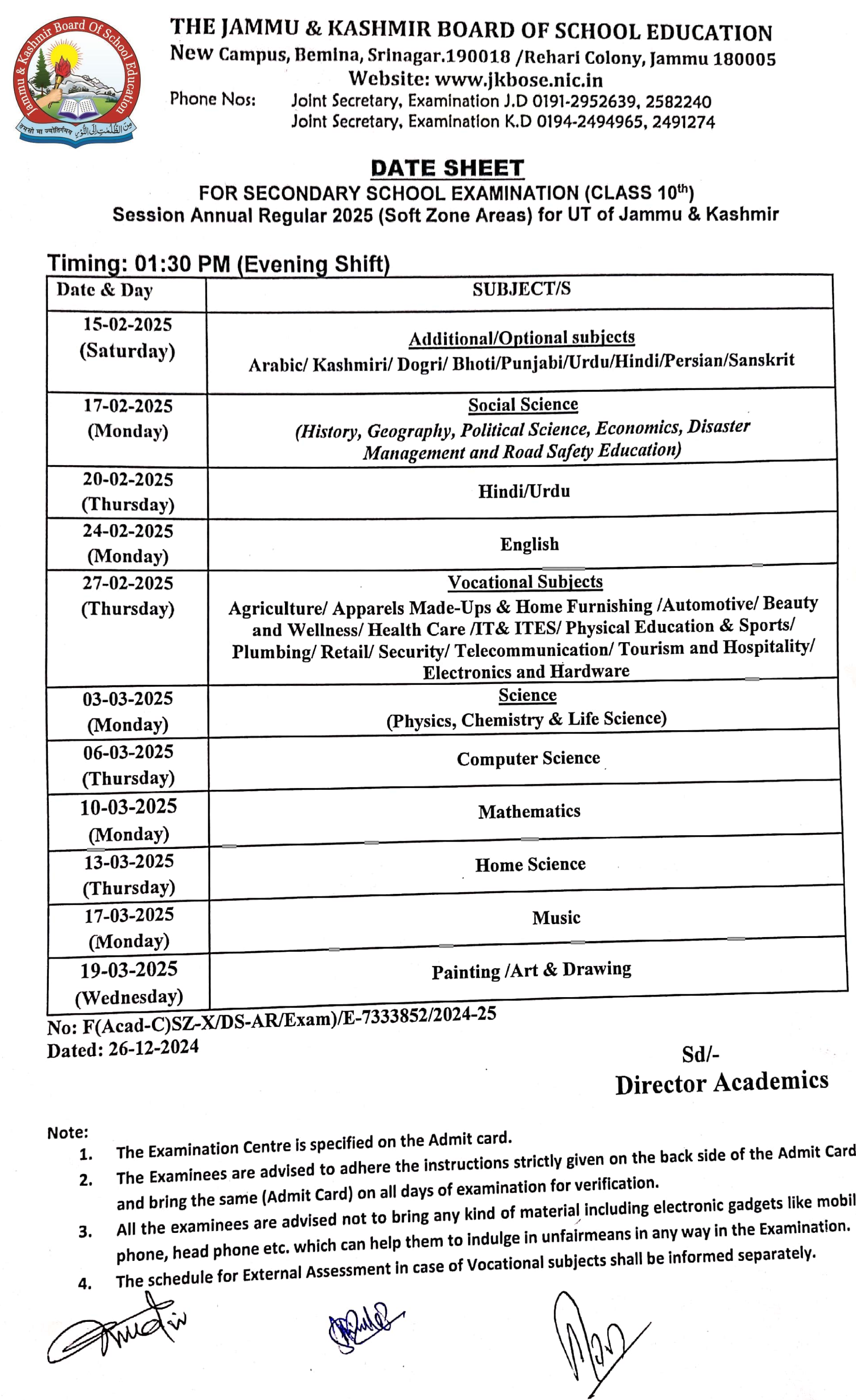 JKBOSE 10th Class Date Sheet 2026 PDF Download, JKBOSE 10th Class Date Sheet 2026 PDF, Download JKBOSE 10th Class Date Sheet 2026 PDF