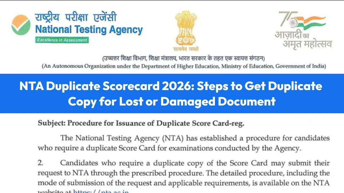NTA Duplicate Scorecard 2026: How to Get Duplicate Copy for Lost, Stolen or Damaged Scorecard