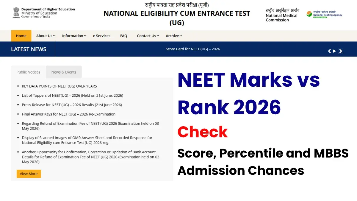 NEET Marks vs Rank 2026: Check Score, Percentile and MBBS Admission Chances