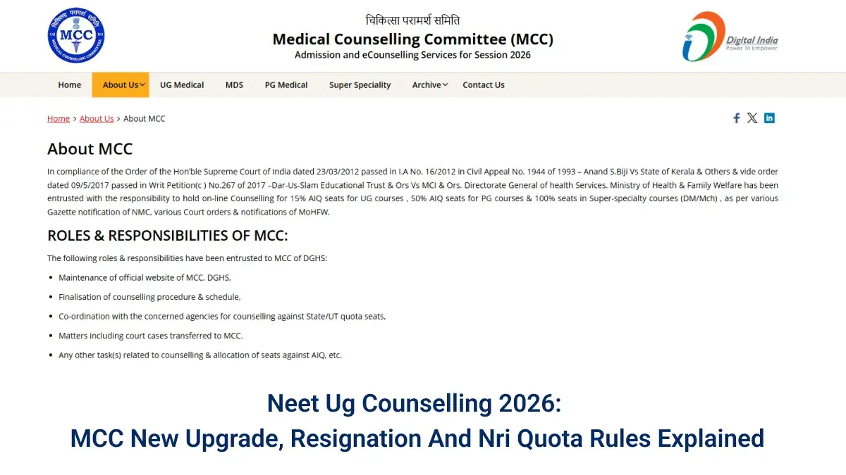 NEET UG Counselling 2026: MCC New Upgrade, Resignation And NRI Quota Rules Explained