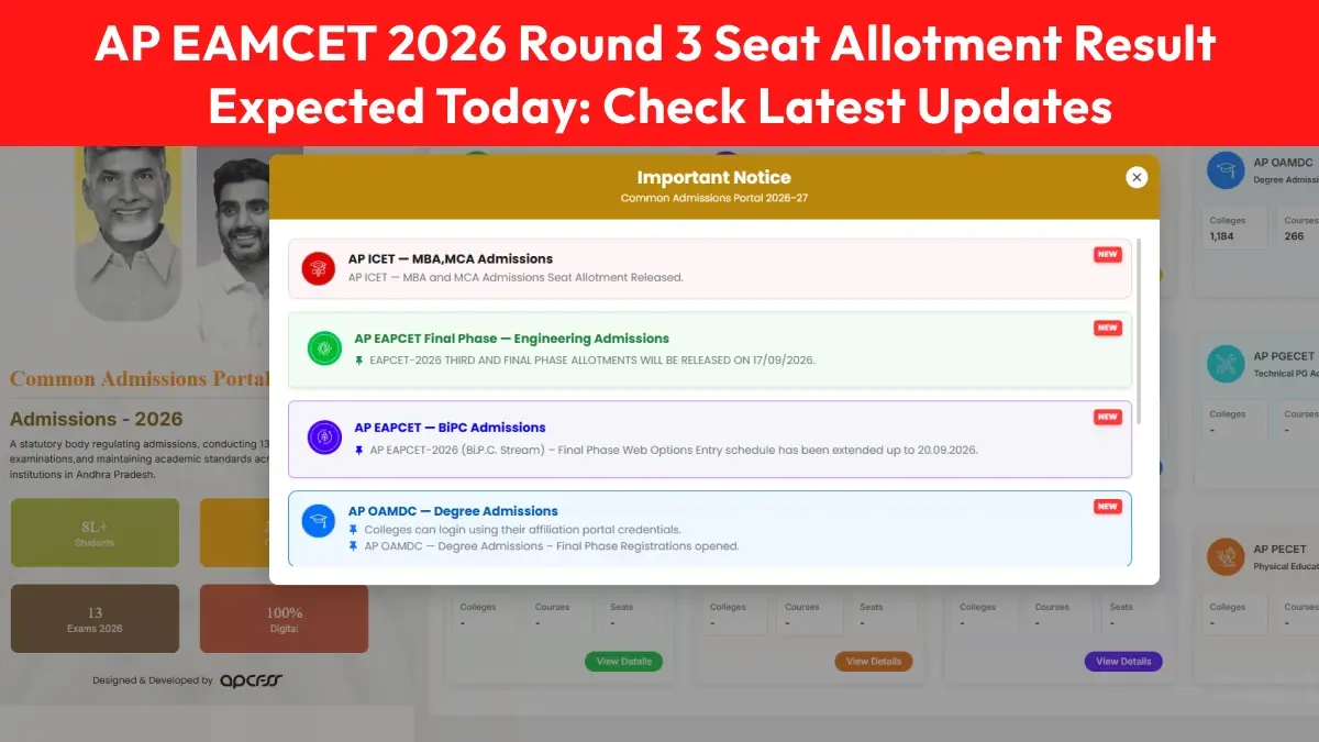 AP EAMCET 2026 Round 3 Seat Allotment Result Expected Today: Check Latest Updates