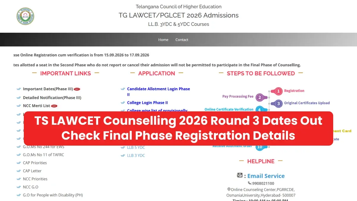 TS LAWCET Counselling 2026 Round 3 Dates Out: Check Final Phase Registration Details