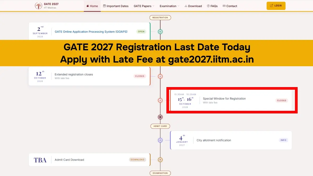 GATE 2027 Registration Last Date Today: Apply with Late Fee at gate2027.iitm.ac.in