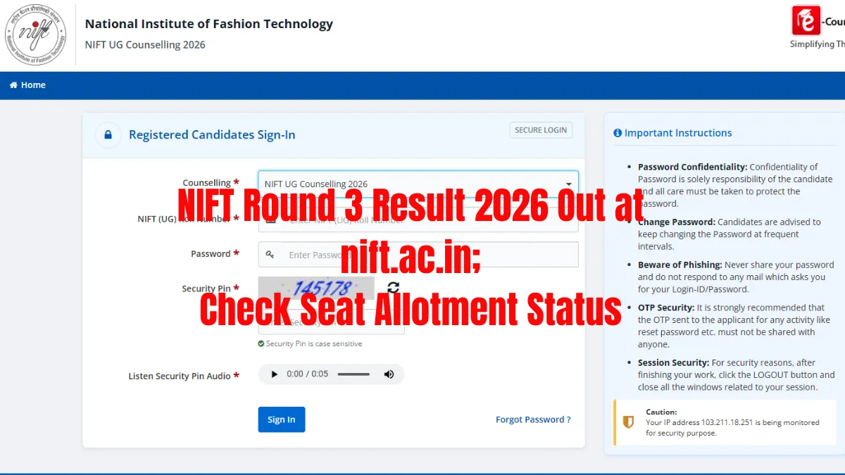 NIFT Round 3 Seat Allotment Result 2026 Released; Check Direct Link