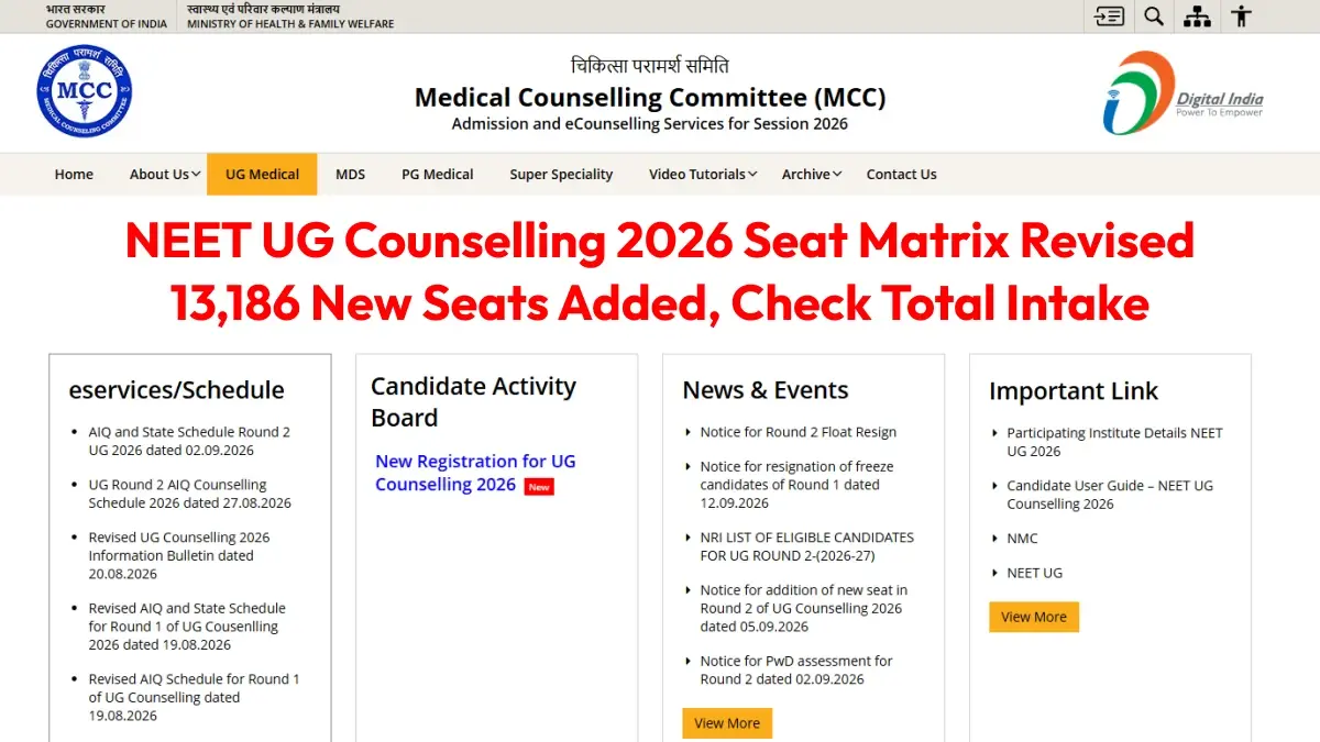 NEET UG Counselling 2026 Seat Matrix Revised: 13,186 New Seats Added, Check Total Intake