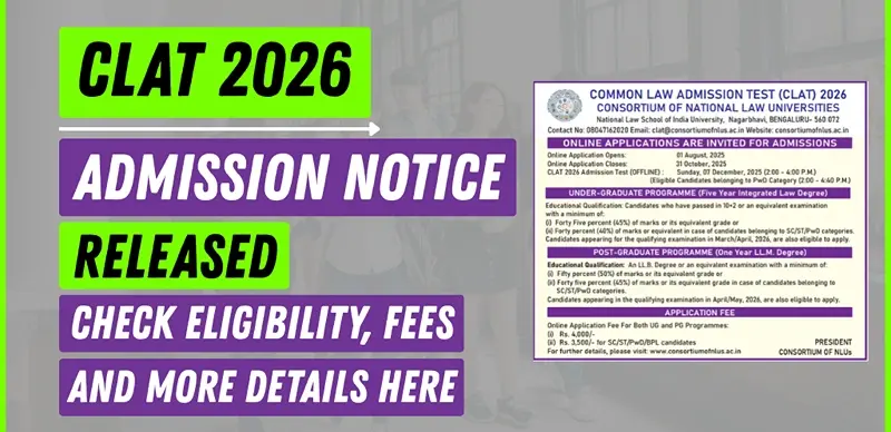 CLAT 2026 Admission Notice Released: Check Eligibility, Fees, and How to Apply