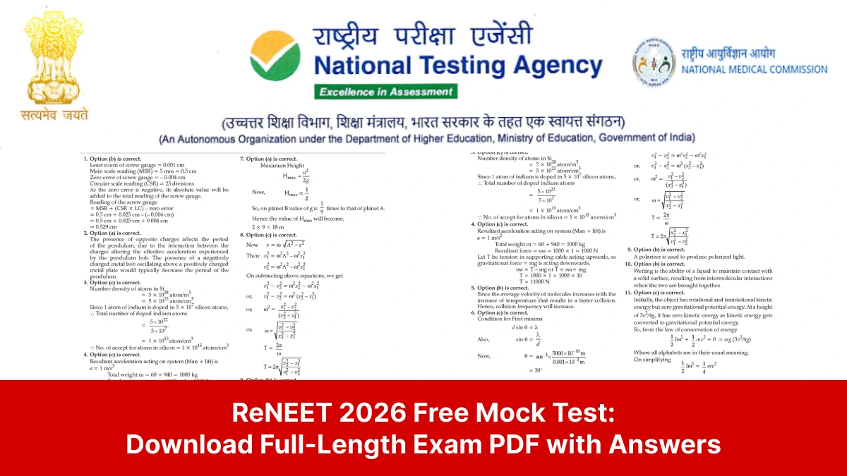 ReNEET 2026 Mock Test PDF: Full-Length Practice Paper with Solutions