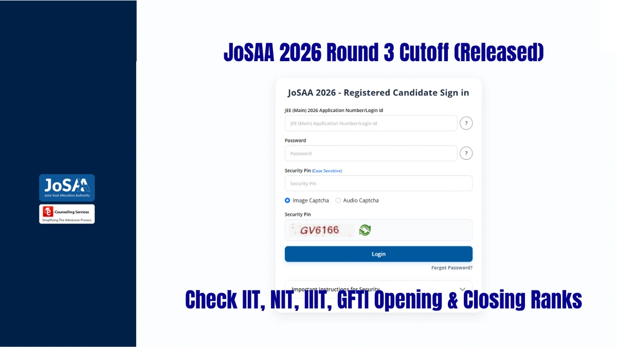 JoSAA 2026 Round 3 Cutoff (Released): Check IIT, NIT, IIIT, GFTI Opening & Closing Ranks