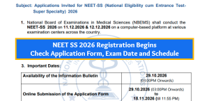NEET SS 2026 Registration Begins: Check Application Form, Exam Date and Schedule