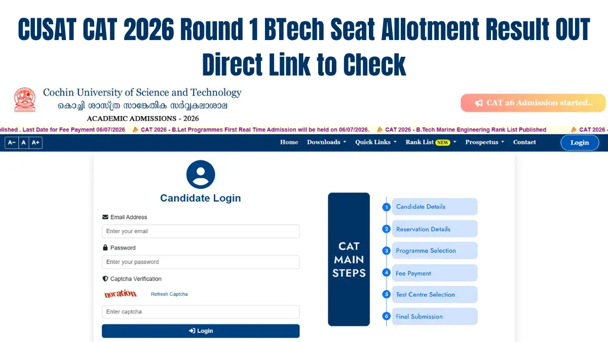 CUSAT CAT 2026 Round 1 BTech Seat Allotment Result OUT: Check Direct Link