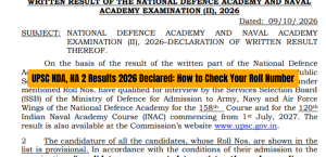 UPSC NDA, NA 2 Results 2026 Declared: How to Check Your Roll Number