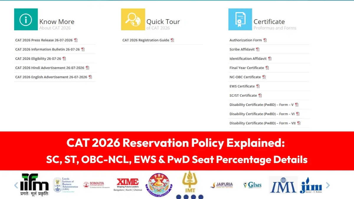 CAT 2026 Reservation Policy Explained: SC, ST, OBC-NCL, EWS & PwD Seat Percentage Details