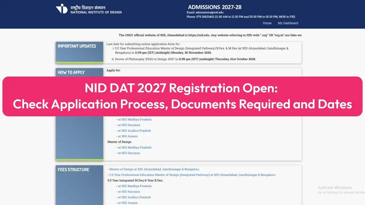 NID DAT 2027 Registration Open: Check Application Process, Documents Required and Dates