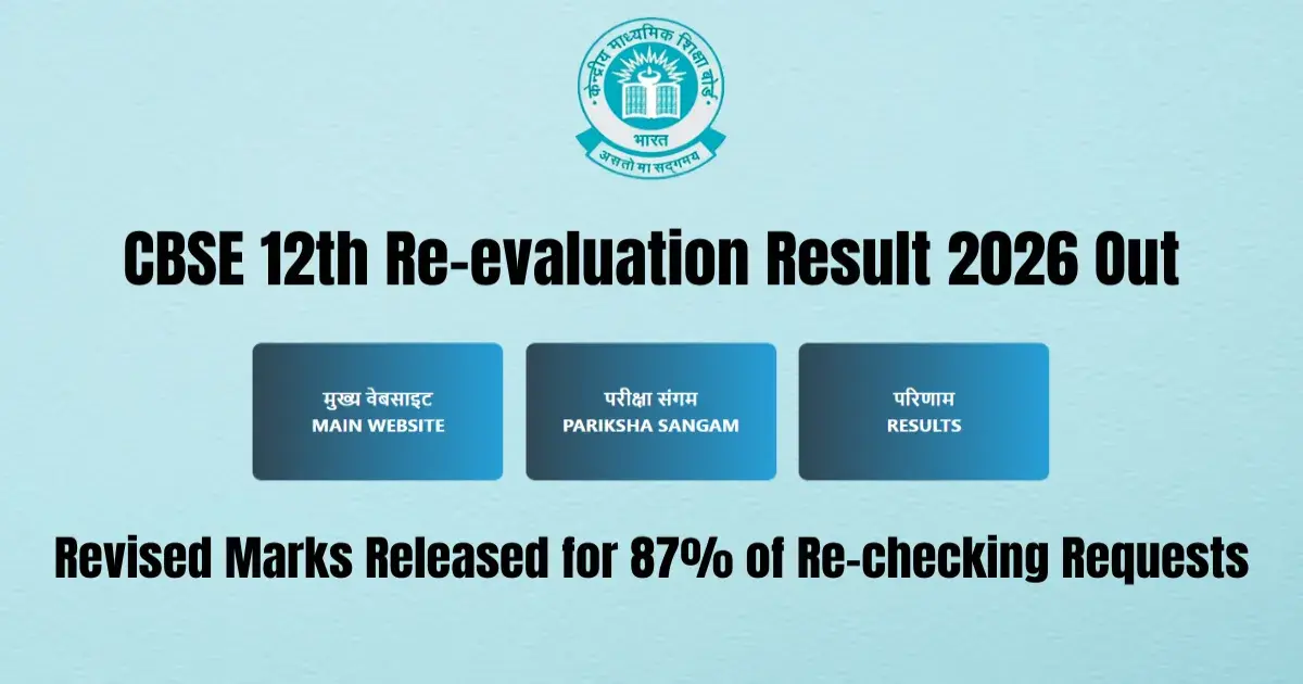 CBSE 12th Re-evaluation Result 2026 Out: Revised Marks Released for 87% of Re-checking Requests