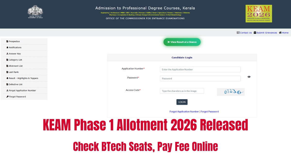 KEAM Phase 1 Allotment 2026 Released: Check BTech Seats, Pay Fee Online