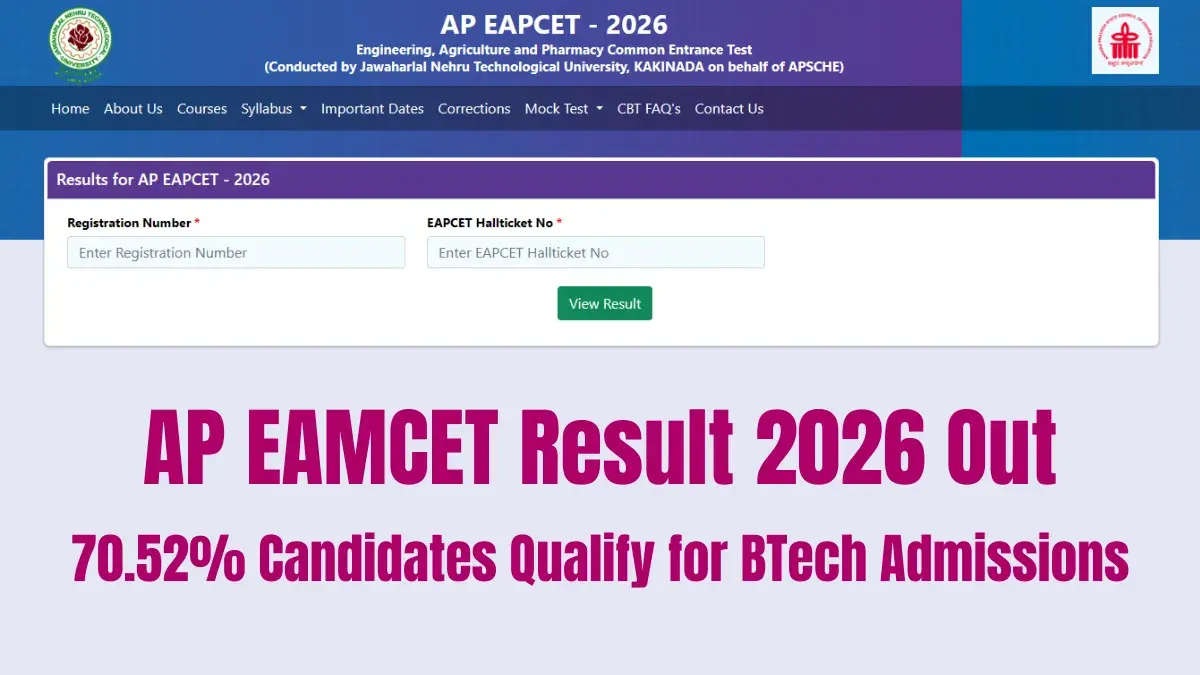AP EAMCET Result 2026 Out: 70.52% Qualify for BTech Admissions; Direct Link to Download Scorecard