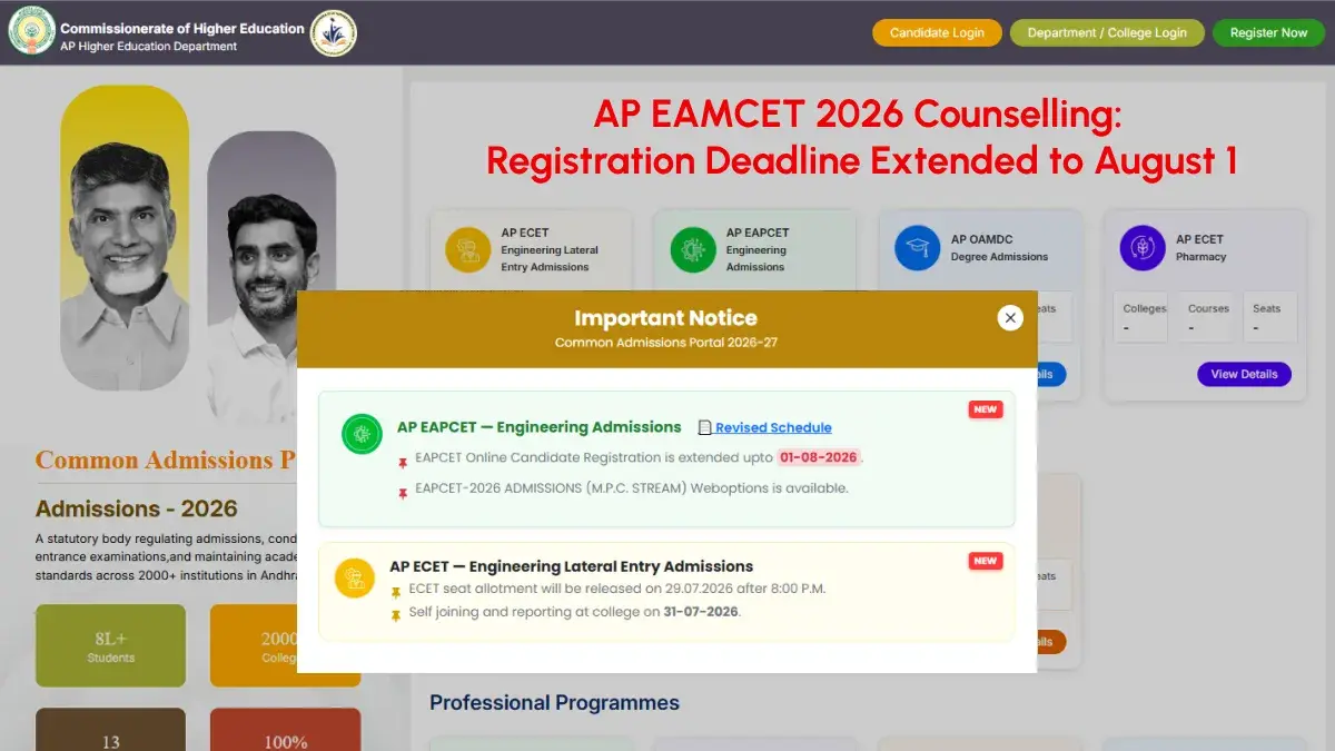 AP EAMCET 2026 Counselling: Registration Deadline Extended to August 1