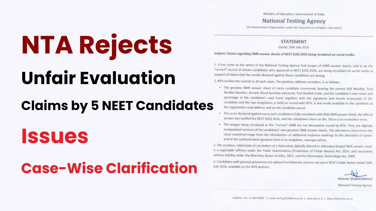 NTA Rejects Unfair Evaluation Claims by 5 NEET Candidates, Issues Case-Wise Clarification