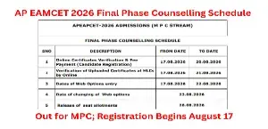 AP EAMCET 2026 Final Phase Counselling Schedule Out for MPC; Registration Begins August 17