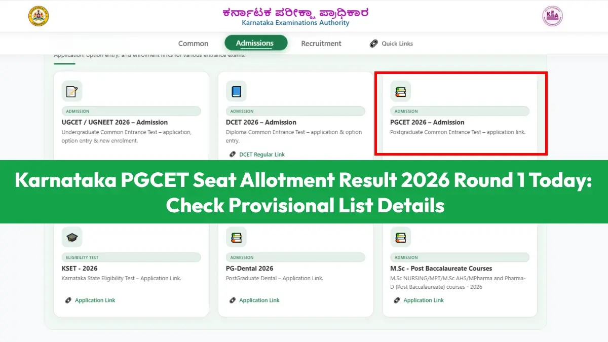 Karnataka PGCET Seat Allotment Result 2026 Round 1 Today: Check Provisional List Details
