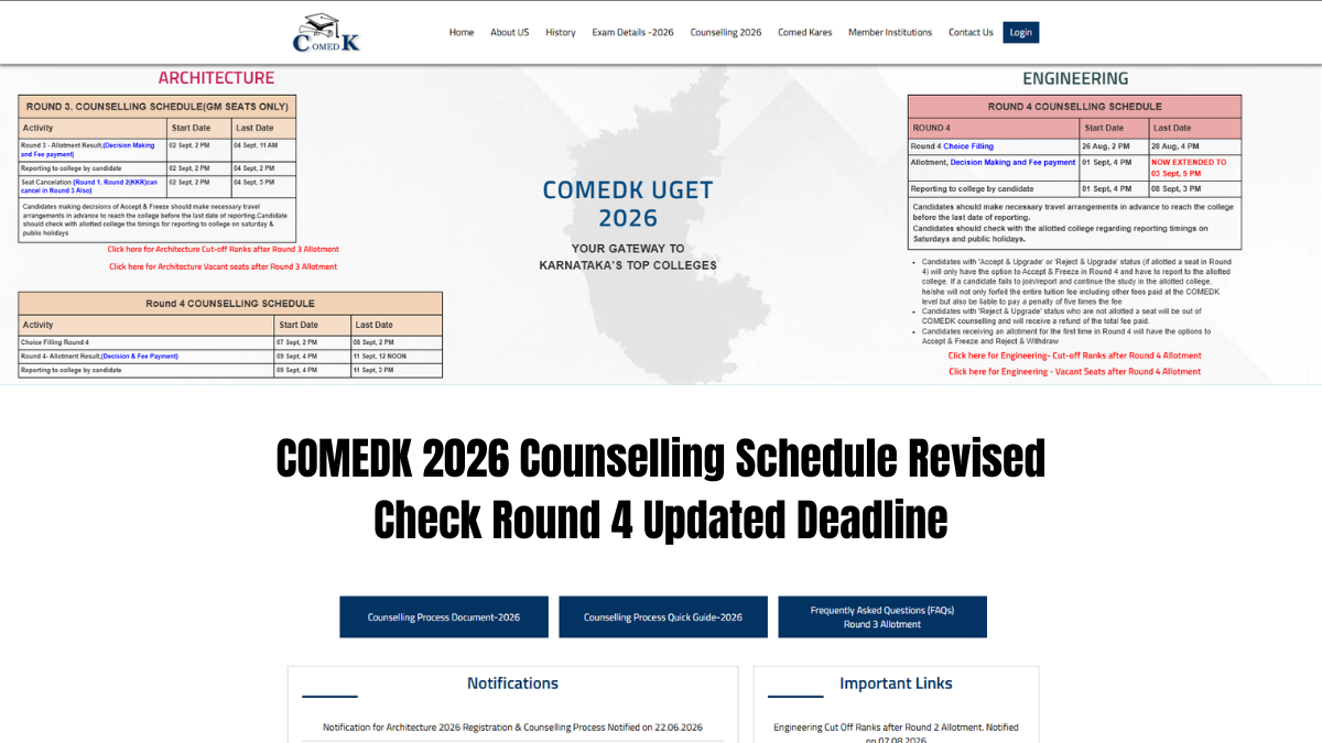 COMEDK 2026 Counselling Schedule Revised: Check Round 4 Updated Deadline